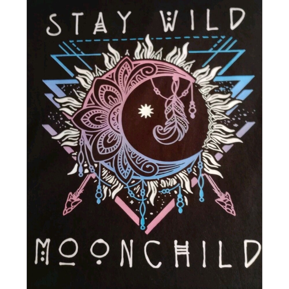 Womens Graphic T-Shirt "Stay Wild Moon Child" Black Sz Plus 2XL Handmade New